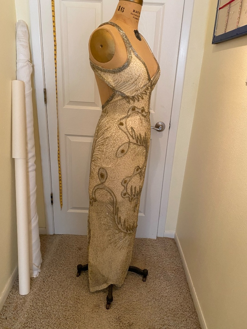Gold and Cream Beaded Formal - Picture 3 of 5